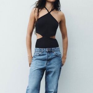 NWT ZARA Ribbed Cutout Bodysuit. Size: Medium. Excellent condition